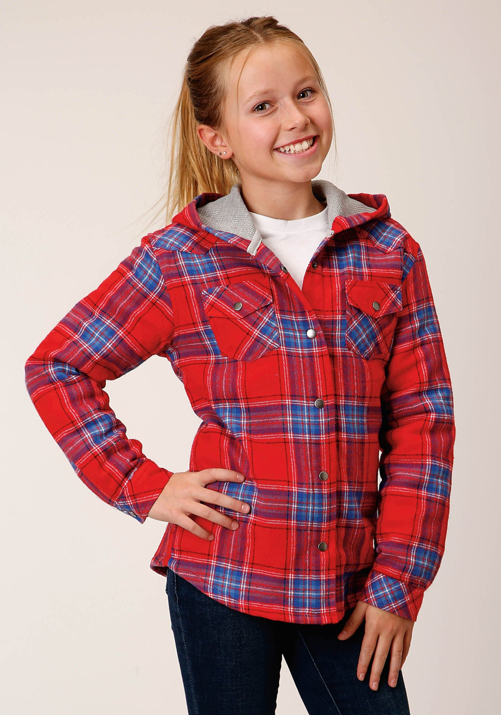 Roper Girls Long Sleeve Snap Thermal Lined Flannel Shirt Jacket - Roper