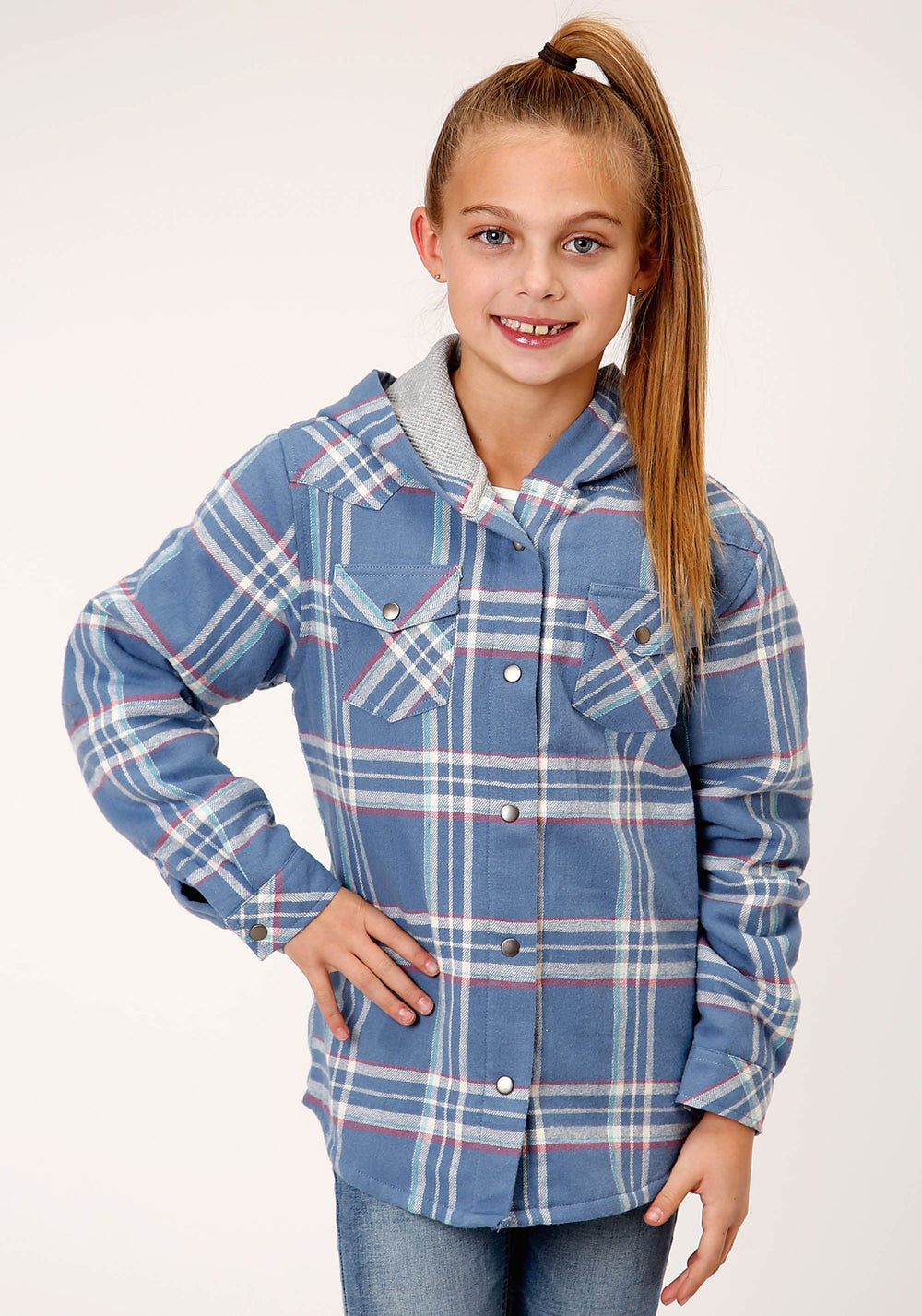 Roper Girls Long Sleeve Snap Thermal Lined Flannel Shirt Jacket - Roper