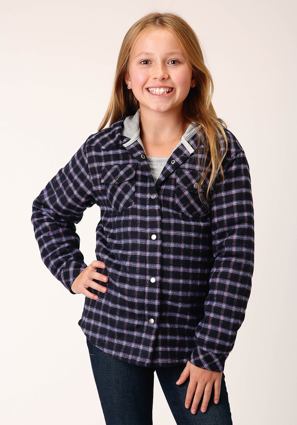 Roper Girls Long Sleeve Snap Thermal Lined Flannel Shirt Jacket - Roper