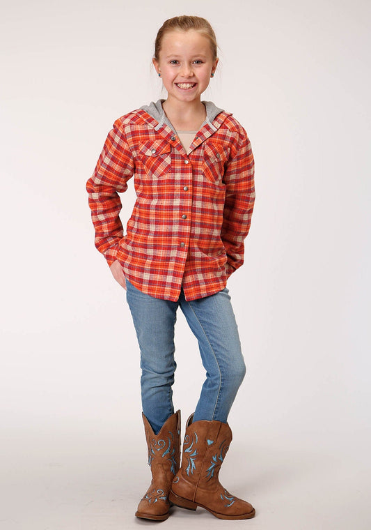 Roper Girls Long Sleeve Snap Thermal Lined Flannel Shirt Jacket - Roper