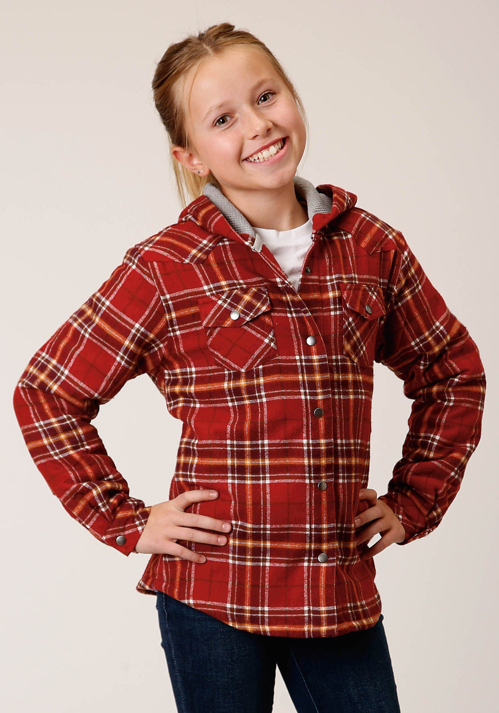 Roper Girls Long Sleeve Snap Thermal Lined Flannel Shirt Jacket - Roper