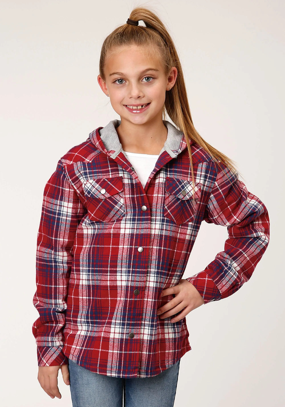 Roper Girls Long Sleeve Snap Thermal Lined Flannel Shirt Jacket - Roper