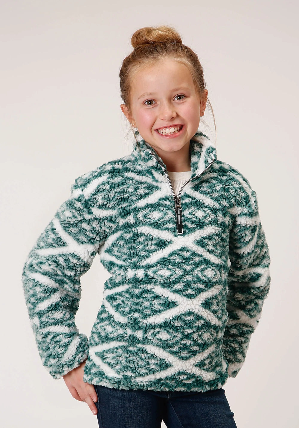 Roper Girls Womens Diamond Print Polar Fleece Pullover - Roper