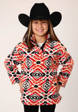 Roper Girls Womens Grey Orange Pink Aztec Print Polar Fleece Pullover - Roper