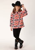 Roper Girls Womens Grey Orange Pink Aztec Print Polar Fleece Pullover - Roper