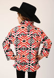 Roper Girls Womens Grey Orange Pink Aztec Print Polar Fleece Pullover - Roper