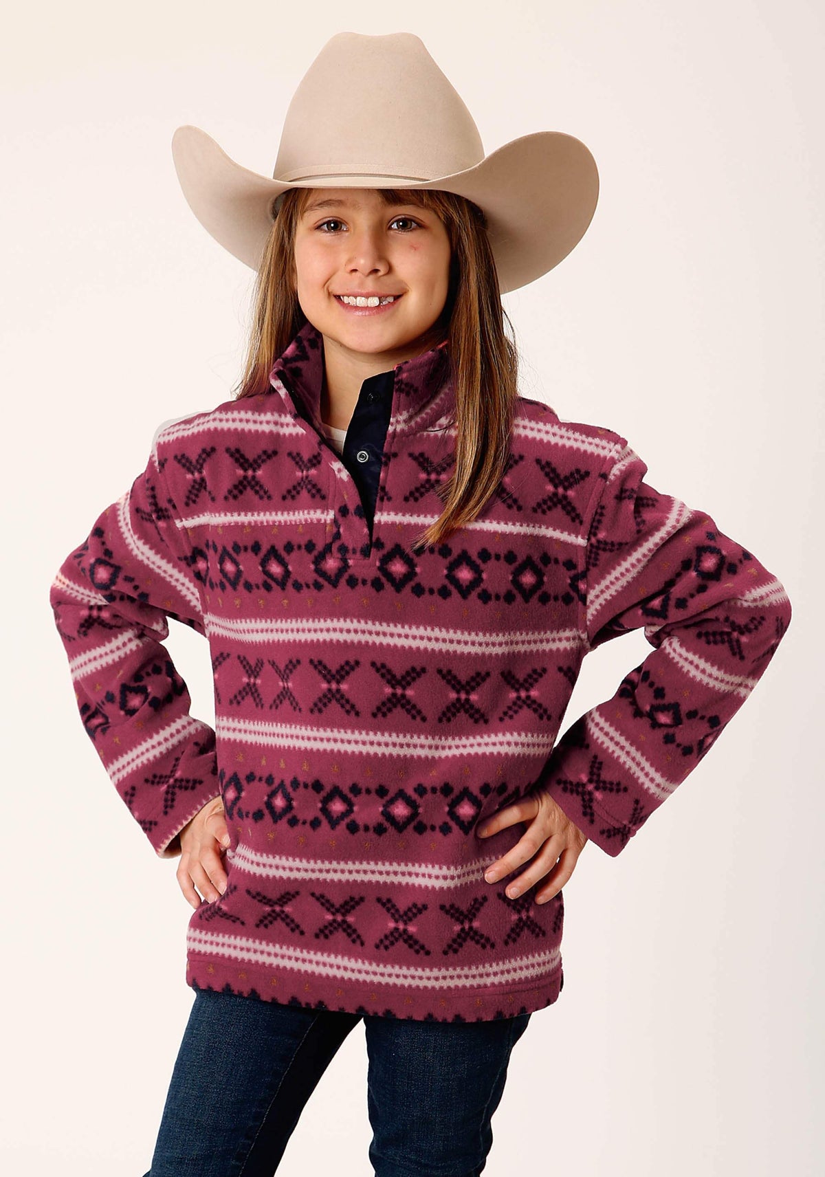 Roper Girls Womens Rusty Red Aztec Print Polar Fleece Pullover ...
