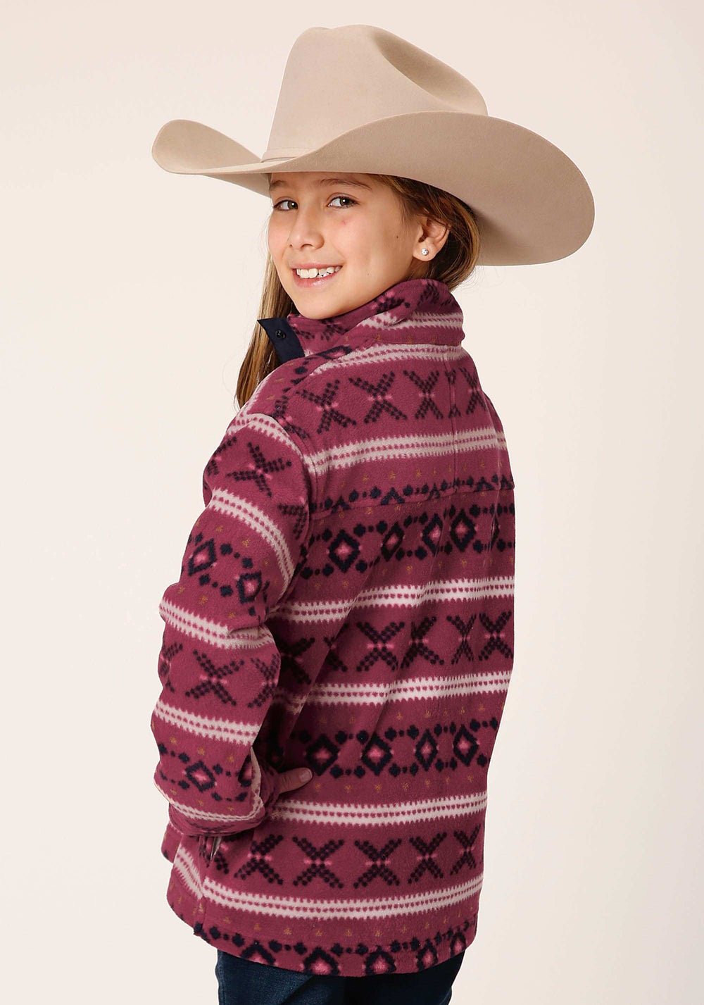 Roper Girls Womens Rusty Red Aztec Print Polar Fleece Pullover - Roper - Flyclothing LLC