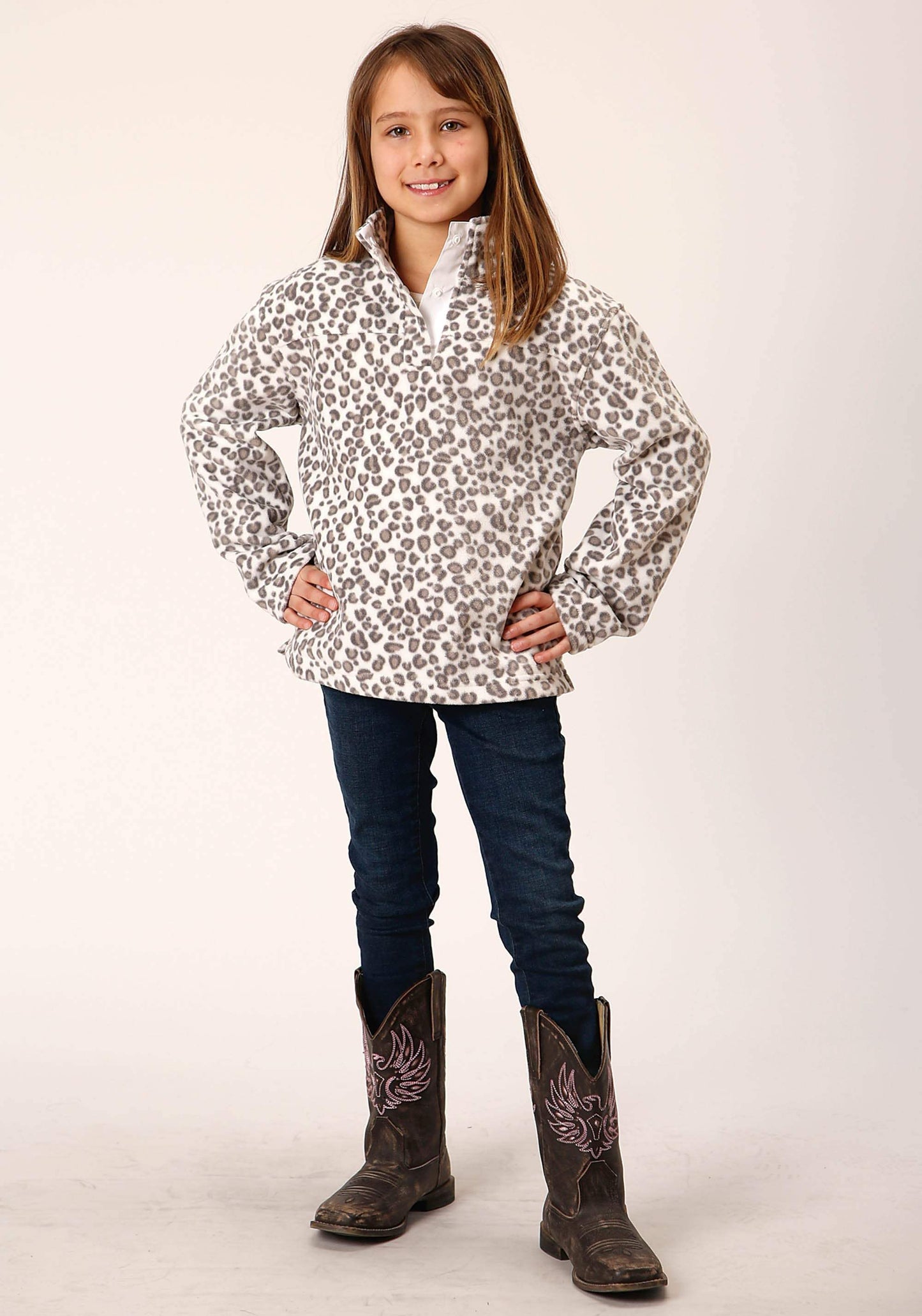 Roper Girls Womens Snow Leopard Print Polar Fleece Pullover - Roper - Flyclothing LLC