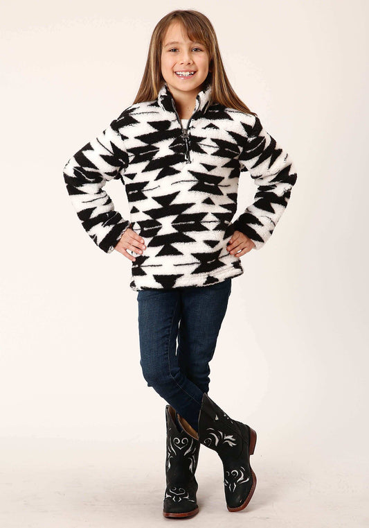 Roper Girls Womens Black White Aztec Polar Fleece Pullover - Roper - Flyclothing LLC