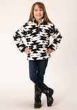 Roper Girls Womens Black White Aztec Polar Fleece Pullover - Roper