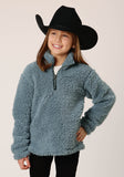 Roper Girls Womens Solid Steel Blue Polar Fleece Pullover - Roper