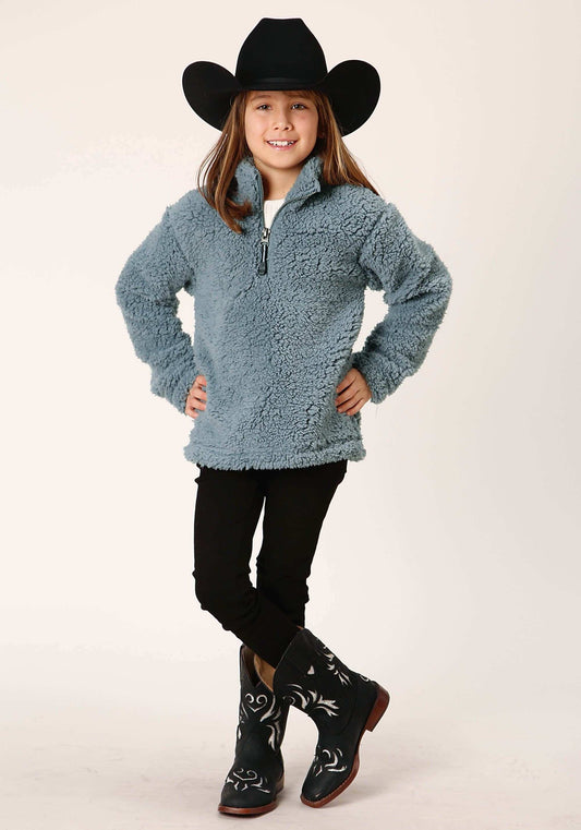 Roper Girls Womens Solid Steel Blue Polar Fleece Pullover - Roper - Flyclothing LLC