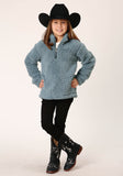Roper Girls Womens Solid Steel Blue Polar Fleece Pullover - Roper