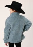 Roper Girls Womens Solid Steel Blue Polar Fleece Pullover - Roper