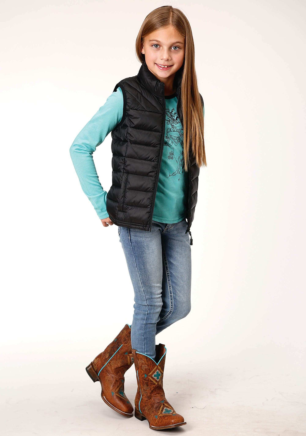 Roper Girls Crushable Poly Filled Black Down Vest - Roper - Flyclothing LLC