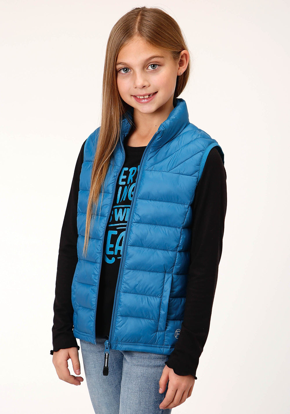 Roper Girls Crushable Poly Filled Teal Down Vest - Roper