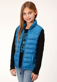 Roper Girls Crushable Poly Filled Teal Down Vest - Roper