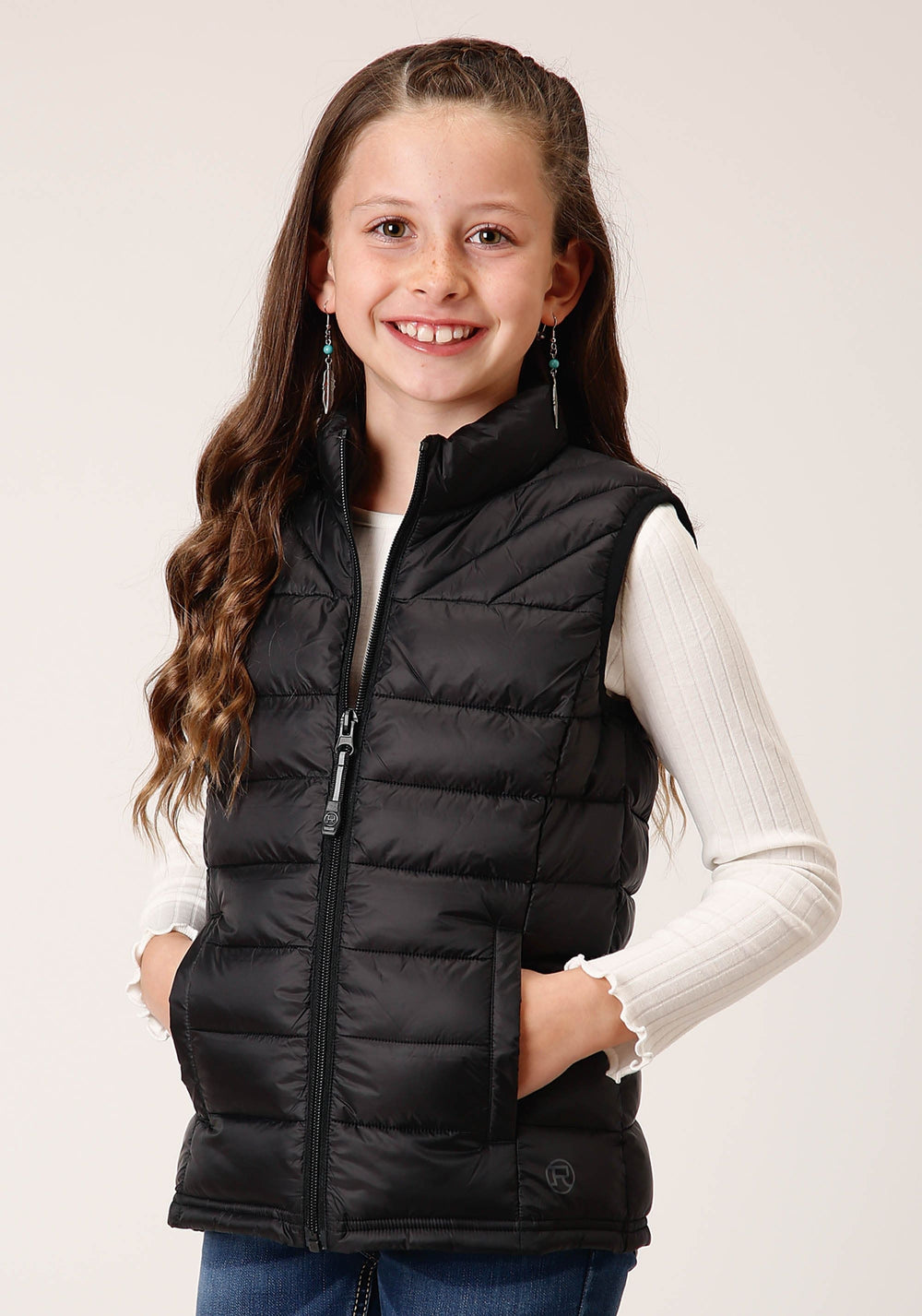 Roper Girls Black Nylon Parachute Down Vest - Roper