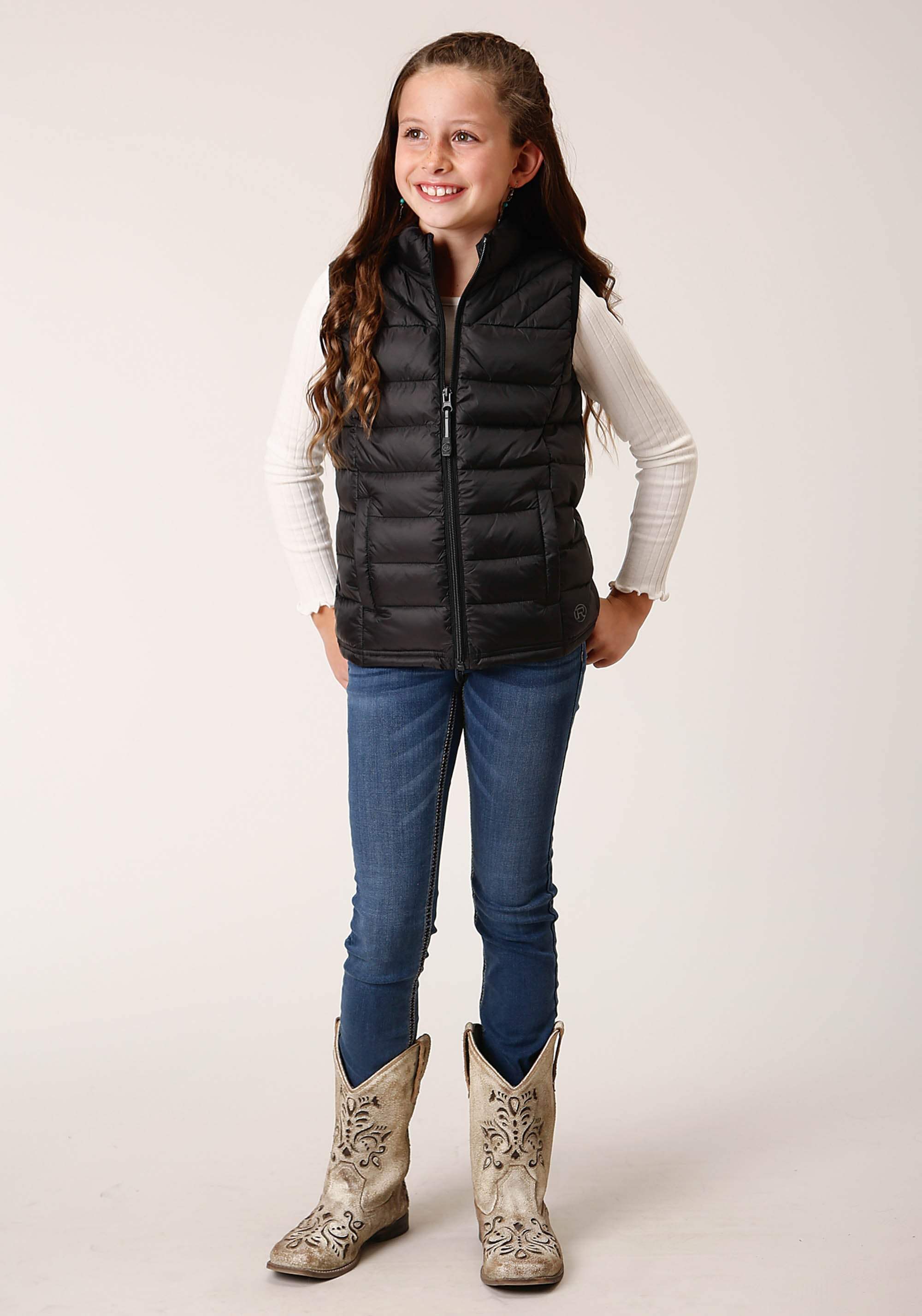 Roper Girls Black Nylon Parachute Down Vest - Roper - Flyclothing LLC