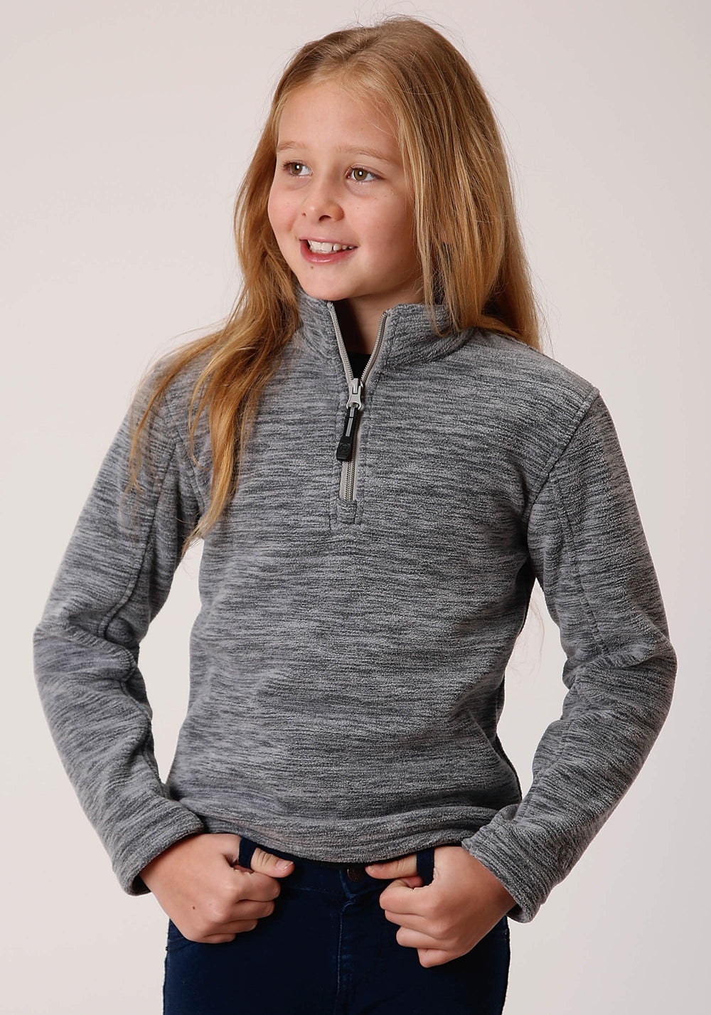 Roper Girls Heathered Grey Fleece 3/4 Zip Pullover - Roper