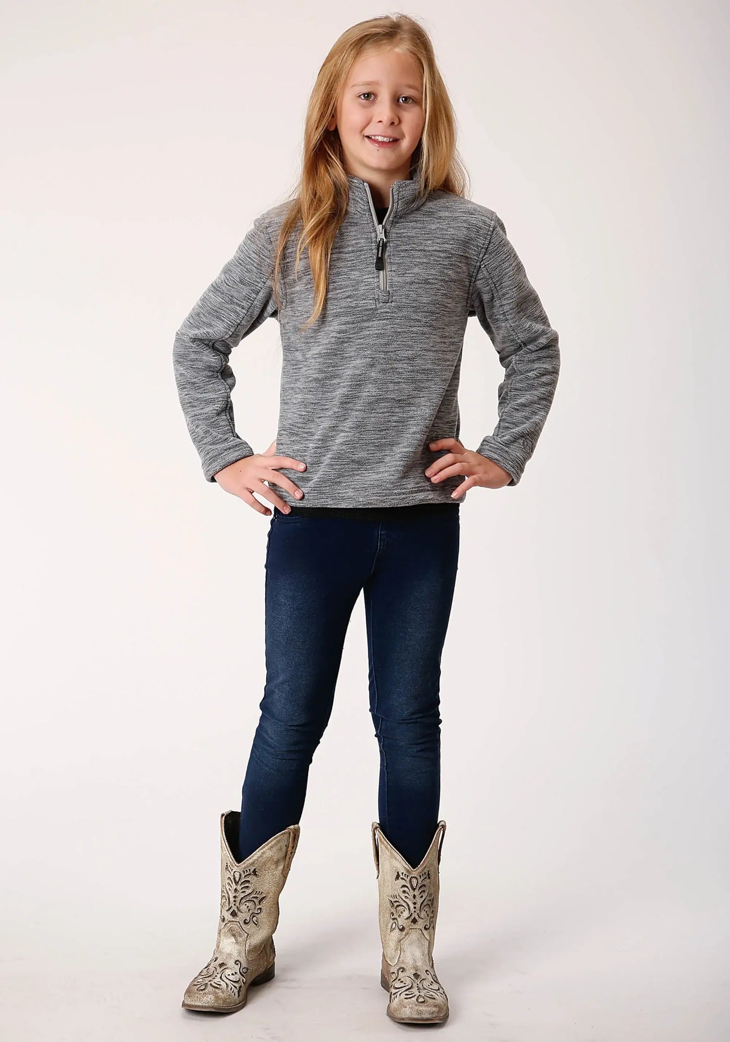 Roper Girls Heathered Grey Fleece 3/4 Zip Pullover - Roper - Flyclothing LLC