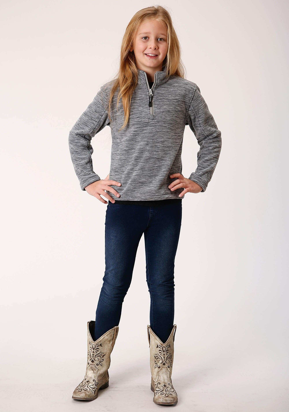 Roper Girls Heathered Grey Fleece 3/4 Zip Pullover - Roper - Flyclothing LLC