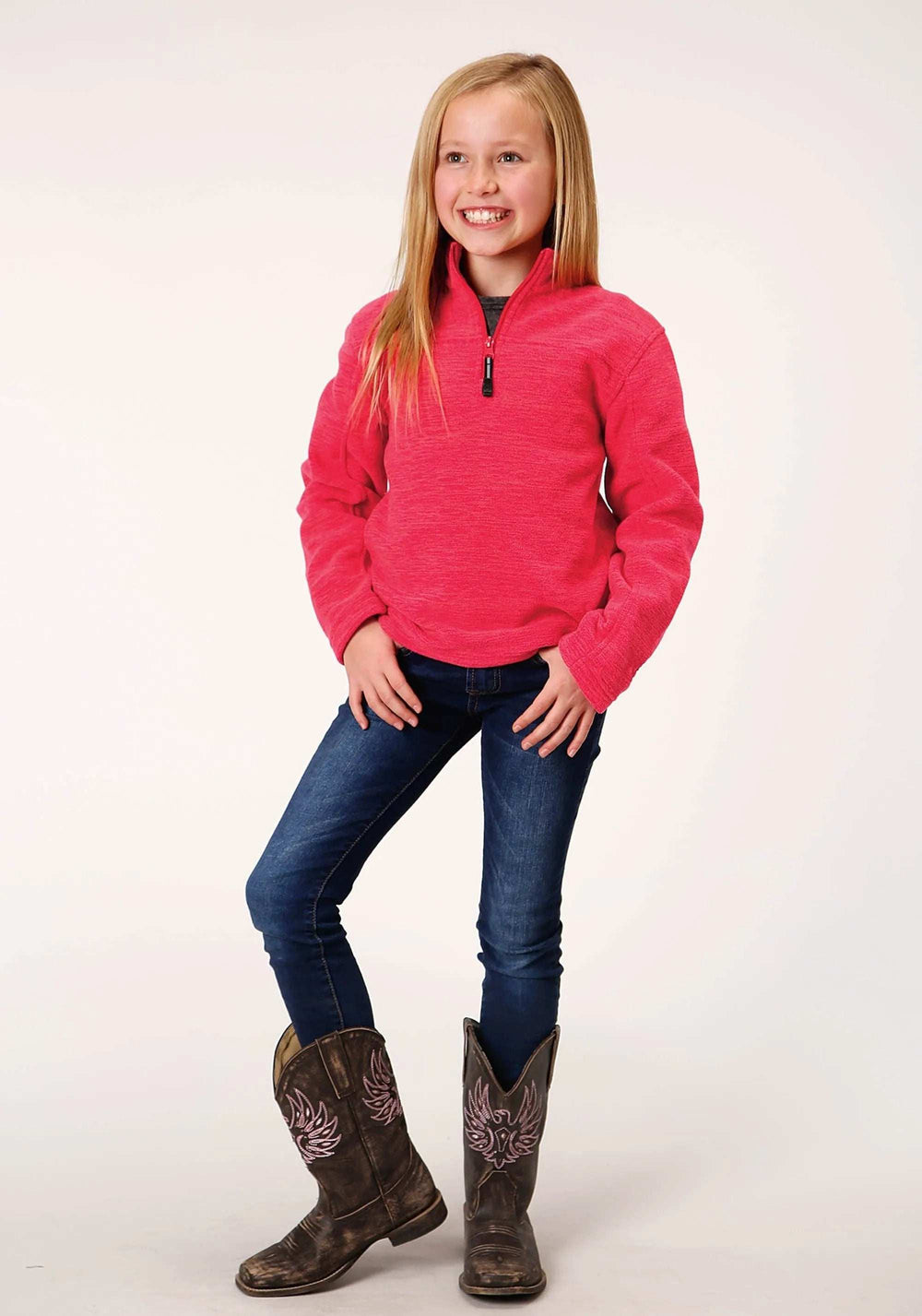 Roper Girls Melange Neon Pink Micro Polar Fleece Pullover - Roper - Flyclothing LLC
