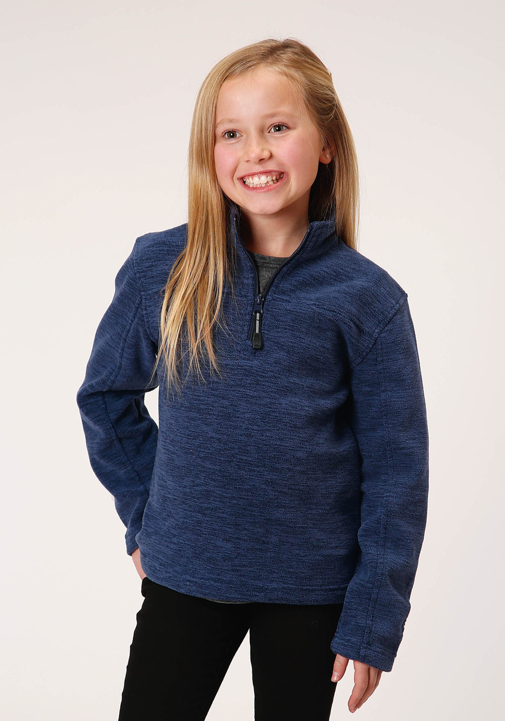Roper Girls Melange Navy Micro Polar Fleece Pullover - Roper