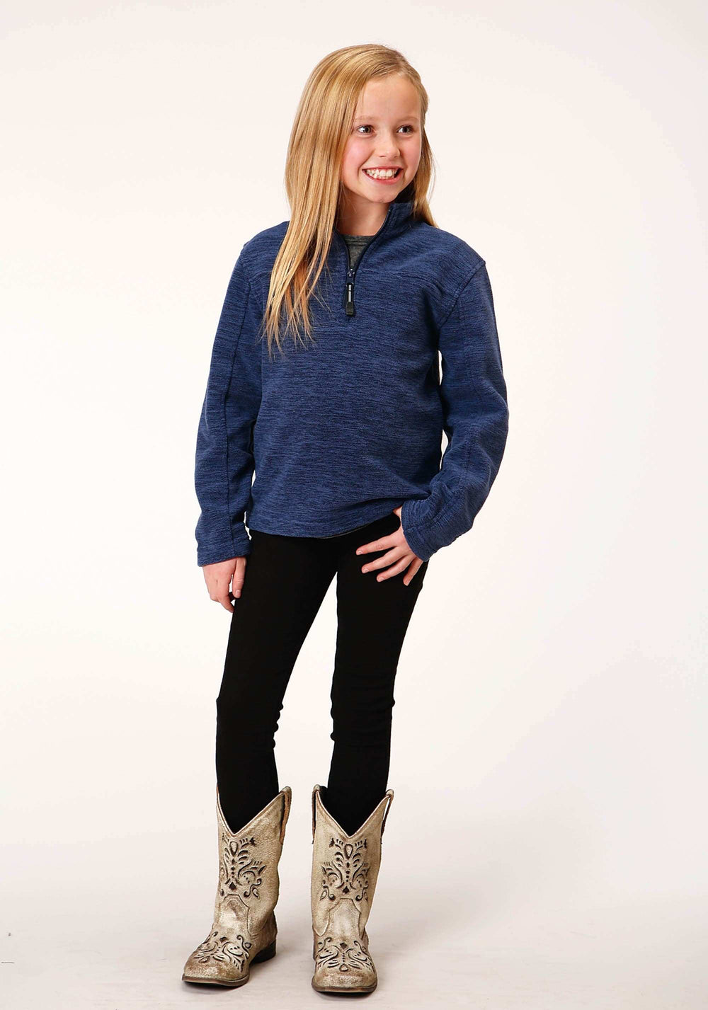 Roper Girls Melange Navy Micro Polar Fleece Pullover - Roper - Flyclothing LLC