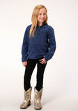 Roper Girls Melange Navy Micro Polar Fleece Pullover - Roper