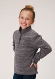 Roper Girls Melange Grey Micro Polar Fleece Pullover - Roper