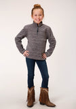 Roper Girls Melange Grey Micro Polar Fleece Pullover - Roper