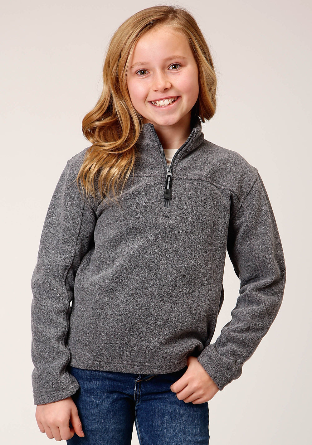 Roper Girls Heathered Charcoal Micro Polar Fleece Pullover - Roper