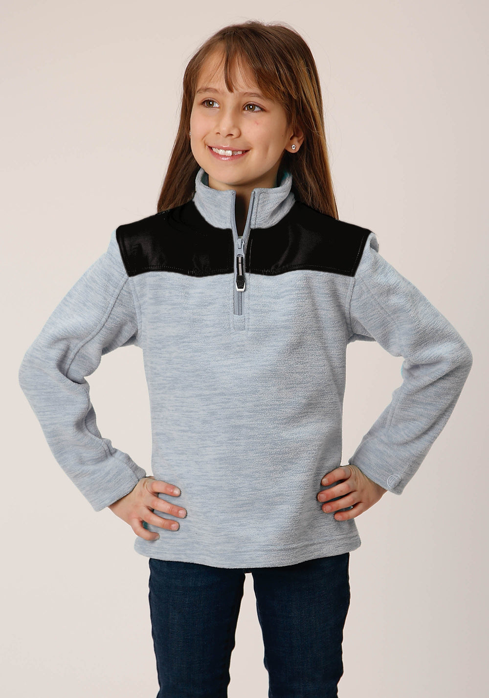 Roper Girls Hthr Grey Micro Polar Fleece Pullover - Roper