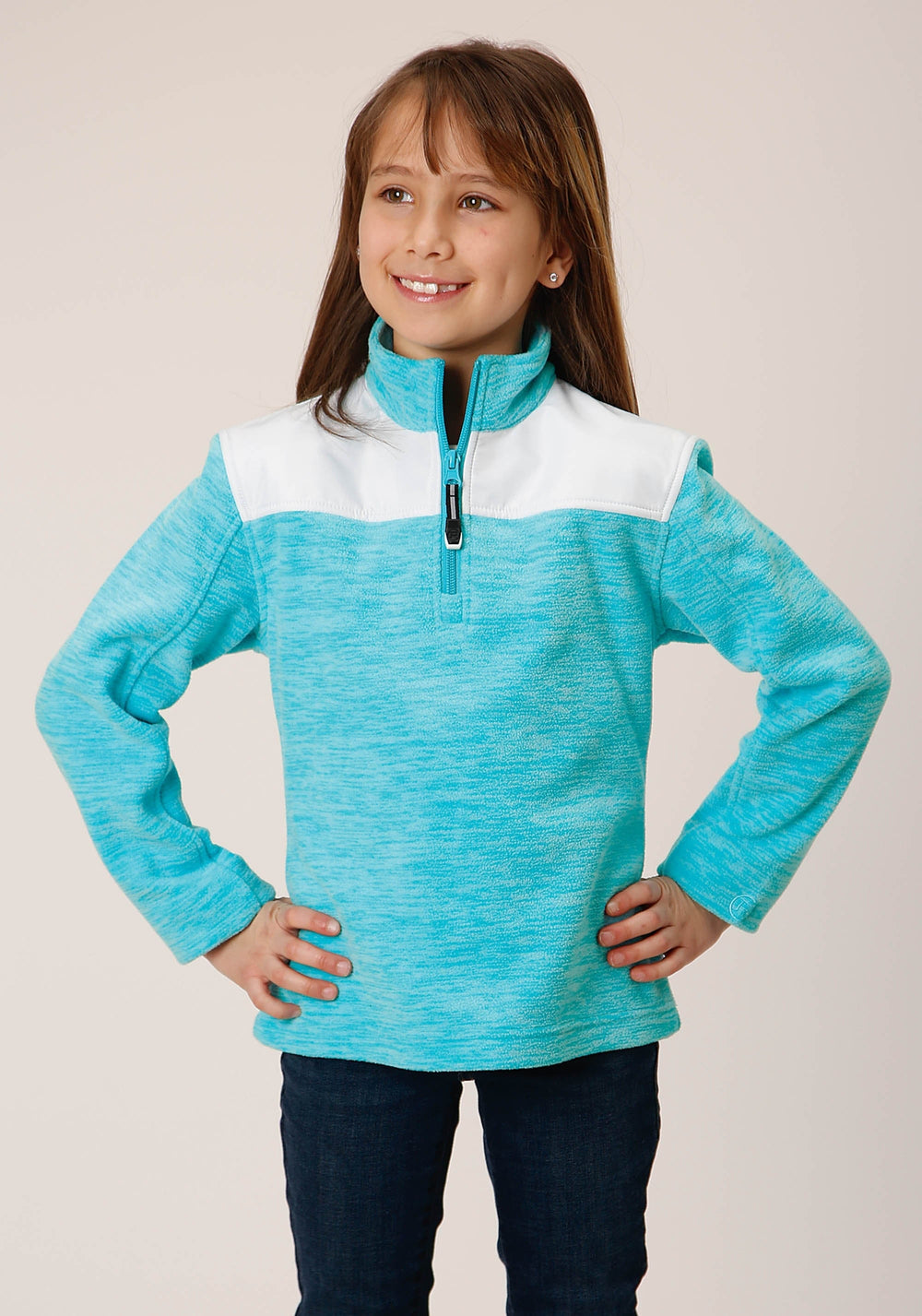 Roper Girls Hthr Turq Micro Polar Fleece Pullover - Roper