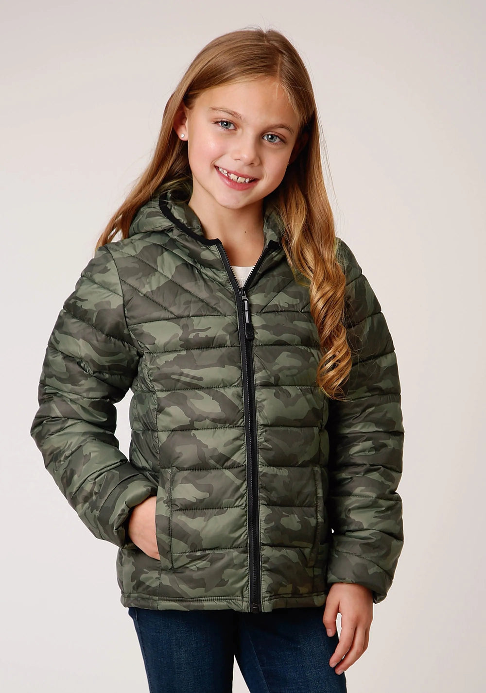 Roper Girls Parachute Camo Hooded Down Jacket - Roper