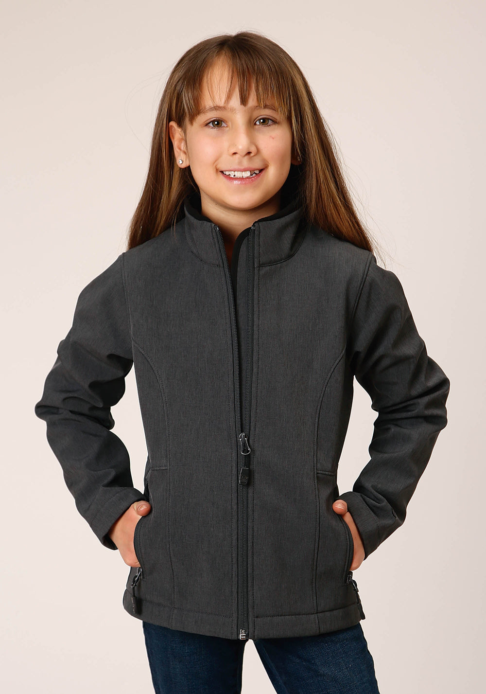 Roper Girls Heather Grey Soft Shell Tech Jacket - Roper