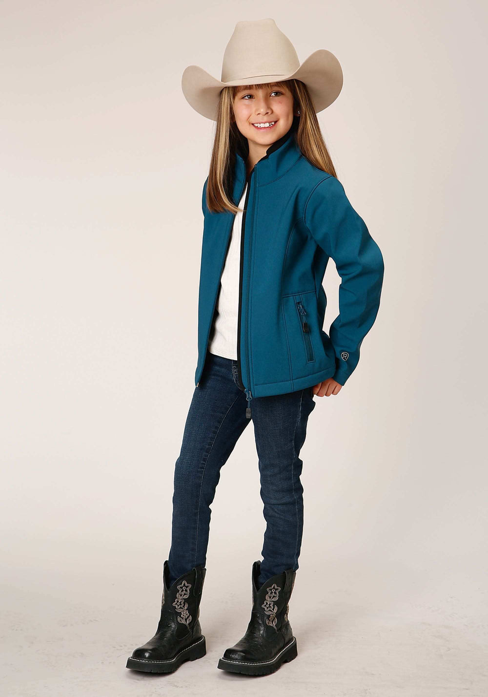 Roper Girls Deep Teal Grid Soft Shell Tech Jacket - Roper - Flyclothing LLC