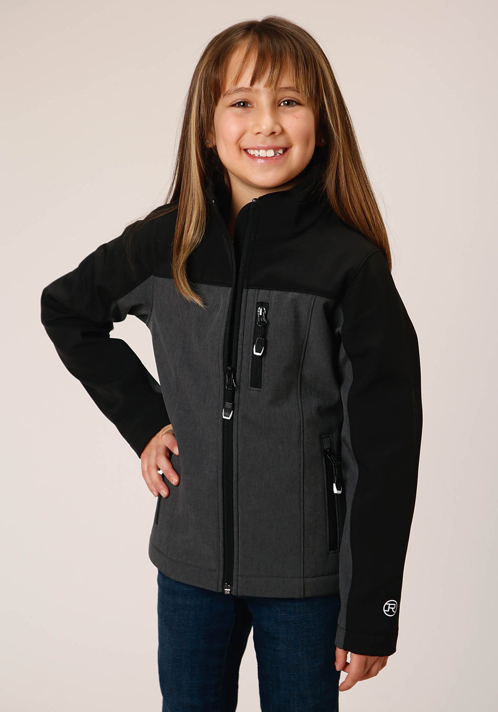 Roper Girls Grey Black Combo Soft Shell Tech Jacket - Roper