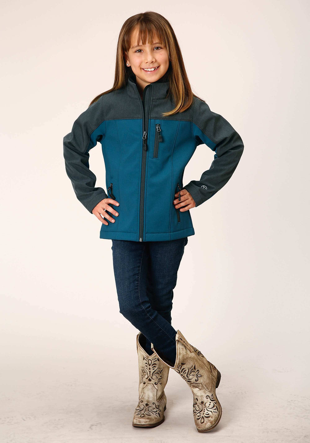 Roper Girls Grey Grey Combo Soft Shell Tech Jacket - Roper - Flyclothing LLC
