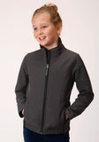 Roper Girls Heathered Gray Softshell With Gray Fleece Lining Zip Front Jacket - Roper