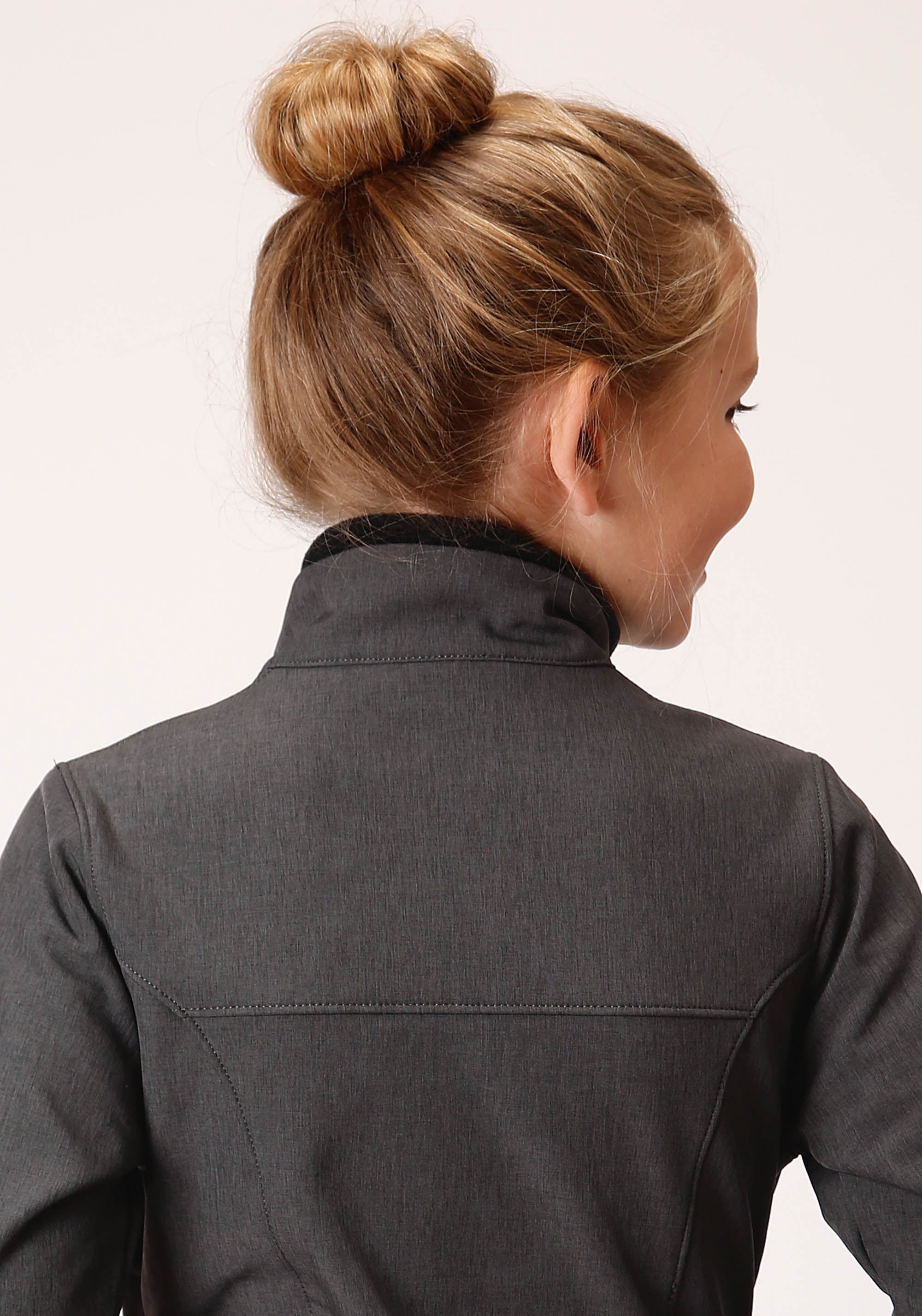 Roper Girls Heathered Gray Softshell With Gray Fleece Lining Zip Front Jacket