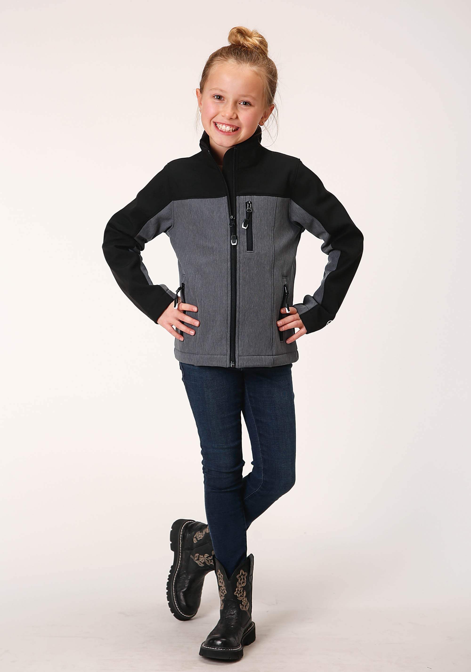 Roper Girls Pieced Grey Black Softshell Tech Jacket - Roper - Flyclothing LLC