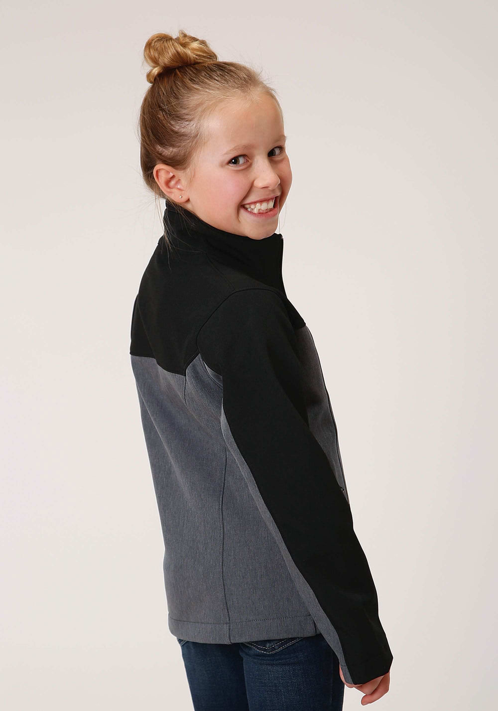 Roper Girls Pieced Grey Black Softshell Tech Jacket - Roper - Flyclothing LLC