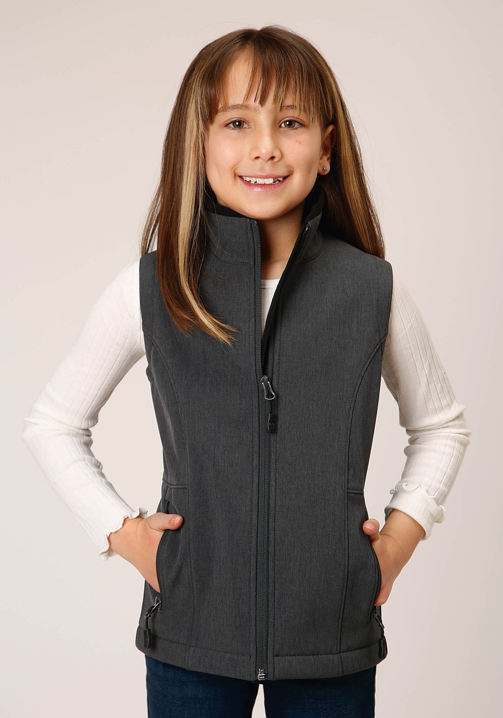 Roper Girls Heather Grey Soft Shell Tech Vest - Roper