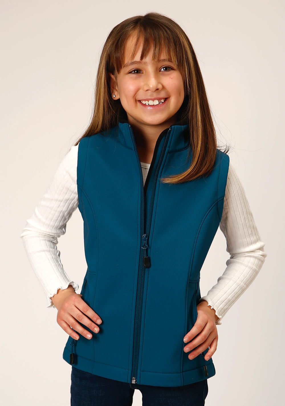 Roper Girls Deep Teal Grid Soft Shell Tech Vest - Roper