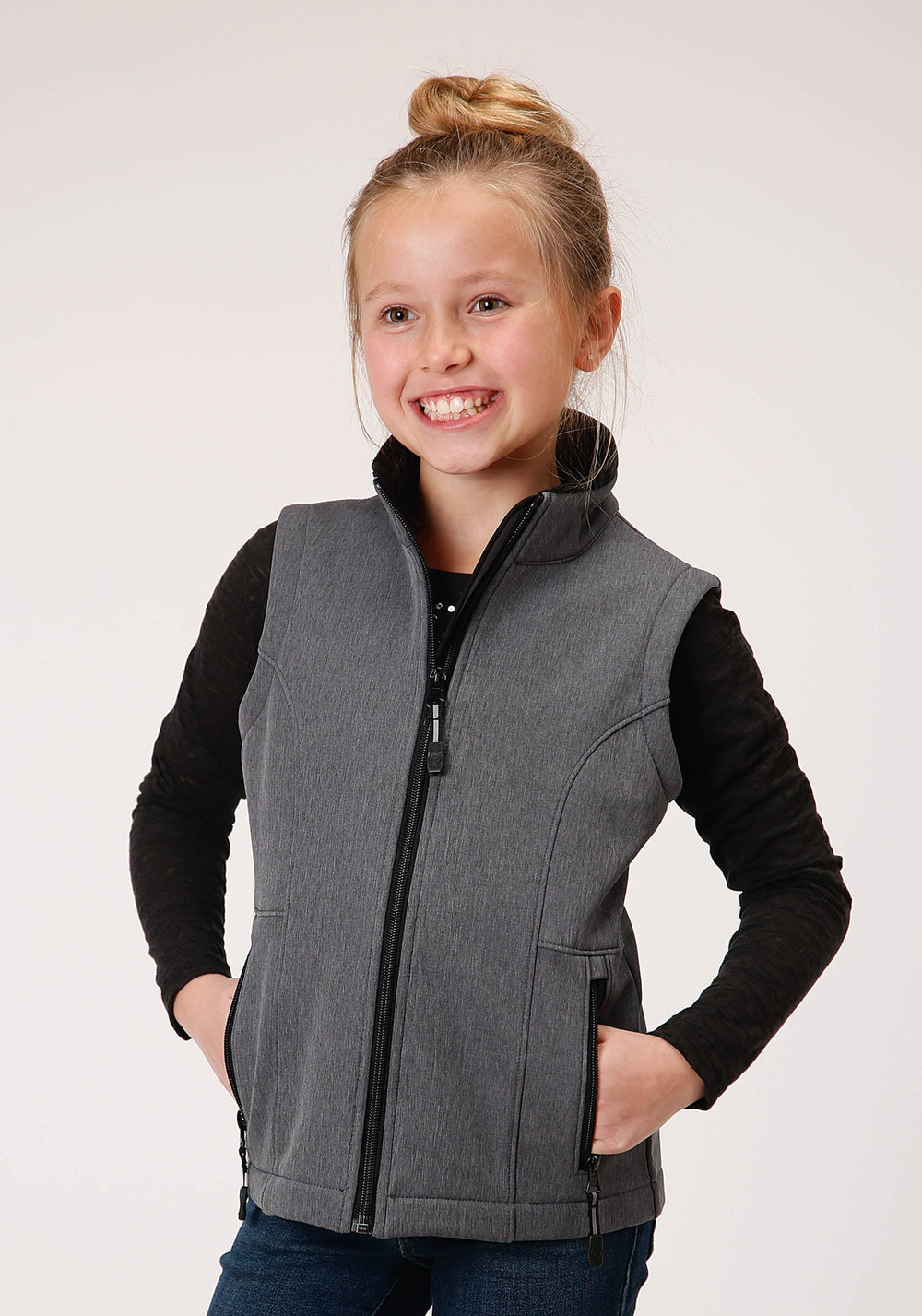Roper Girls Heathered Grey Softshell Tech Vest - Roper
