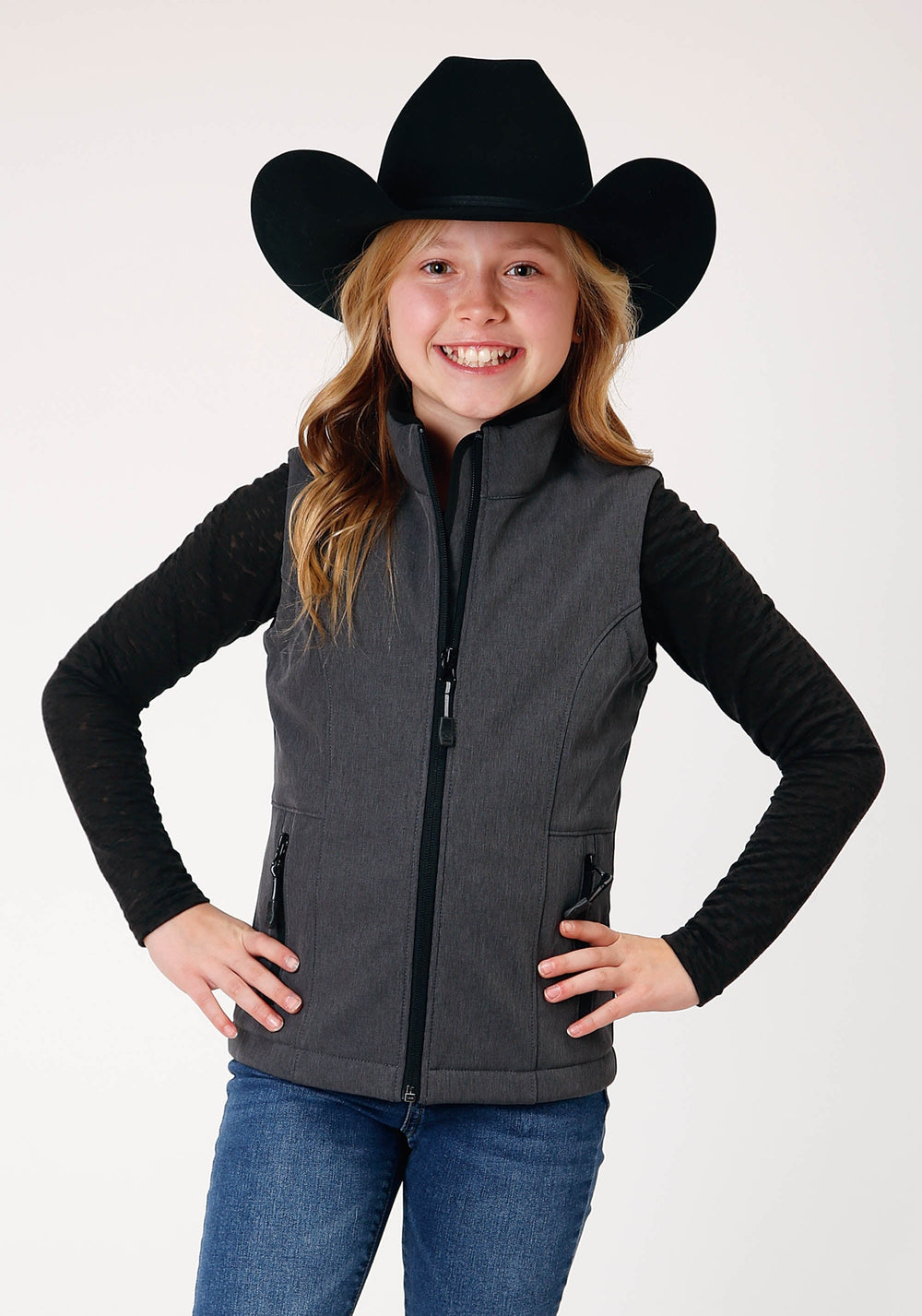 Roper Girls Heather Grey Softshell Tech Vest - Roper