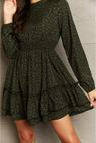 Leopard Smock Waist Long Sleeve Dress - Trendsi - Flyclothing LLC